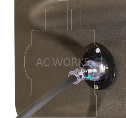 Built Tough Heavy Duty 50Ft Extension Cord for indoor outdoor use plugged into a socket, UL Listed with lighted plug