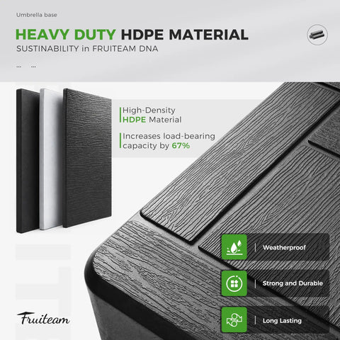 Close-up of Beefy 100 Lb Fillable Umbrella Base With 4 Wheels And Dual Locks, highlighting HDPE material and texture.