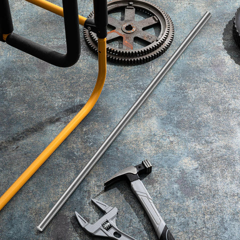 Side view: 1/2-in-13 stainless steel fully threaded rod, 36 in length, right-hand threads