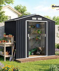 7x4 Outdoor Metal Storage Shed With Foundation Kit, Double Lockable Doors, Air Vents, And Sloped Roof For Backyard in Dark Gray