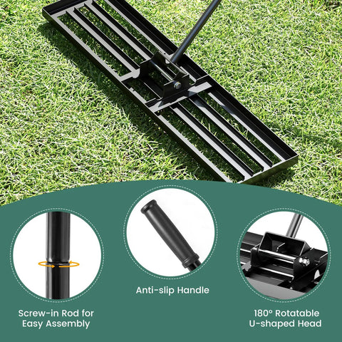 Heavy Duty Lawn Leveling Rake With 67 Inch Long Ergonomic Handle, 42 By 10 Inch Landscape Rake, showing anti-slip grip.