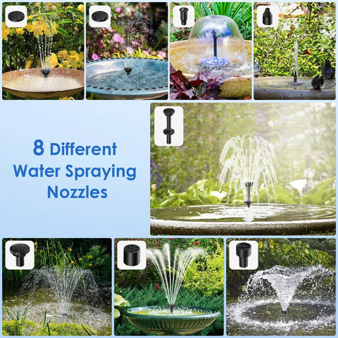 Solar Fountain Pump for Bird Bath and Pond, 6.5W Solar Water Pump With Dry Run Protection And Double Layer Nozzles, 5 Ft Tubing