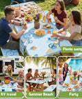 Group enjoying a picnic with Waterproof Picnic Table Cover With Bench Covers Set Includes 1 Table Cover And 2 Bench Covers Fits 72 Inch Tables And 72 Inch Benches Outdoor Camping Tablecloth With Storage Bag Easy Clean Ideal For Campgrounds RV Trips Backyards Picnics And Meals