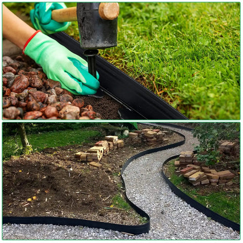 No Dig 148Ft 2 Inch Tall Landscape Edging Kit With 70 Spikes And 20 Connectors For Flexible Garden Border Black 2 Inch Lawn Edge System in use
