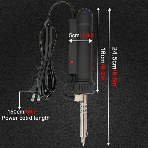 Automatic Desoldering Pump Solder Sucker With Strong Vacuum For One Handed Use Black Desoldering Tool with dimensions