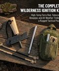 Go To Fire Starter Kit For Hiking And Camping With Magnesium Rod Ferro Rod And Steel Striker, Blowpipe, and Hemp Tinders on Table