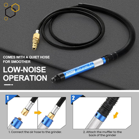 One Eighth Inch Pneumatic Pencil Die Grinder Running Sweet At 56000 Rpm Air Drive For Crushing Burrs And Top Shelf Metal Finishing Rig with quiet hose
