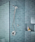 Remote Dock For Magnetix Handheld Shower Head Chrome Finish Easy Install in bathroom with blue tile wall