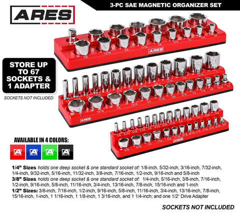 Magnetic Socket Organizer Set For One Quarter, Three Eighths, And One Half Inch Drives Keeps Your Tool Box Tidy And Ready