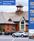 32 Channel 12MP NVR Security Camera System With 24 Weatherproof 5MP PoE Dome Cameras Delivering Bold Color Night Vision Smart Face Tracking And No Sweat Setup showing building with clocktower and parked cars.