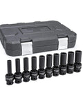 Half Inch Drive Ten Piece Six Point Deep Universal Impact Socket Set Metric in case, Beefy Chrome Moly Alloy for strength, auto repairs