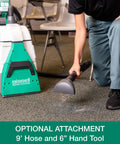 Person using BigGreen Commercial BG10 Deep Cleaning Two Motor Carpet Extractor Machine with dual tanks and suction hand tool