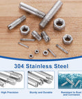 Slotted Cylindrical Pin Set M3 x 30mm With Nuts, 304 Stainless Steel Dowel Pins External Thread Locating Pins For Cabinet And Furniture Installation, 5 Pack Ready To Install shown on wood surface with nuts