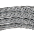 Close-up of Heavy Duty 3/16 Inch X 25 Ft Steel Winch Cable With Galvanized Safety Hook For Boats And Trailers showing 7x19 aircraft wire structure.
