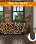 Six Foot Outdoor Firewood Rack Heavy Duty Metal Wood Holder Built For Up To 880 Lbs indoors next to a fireplace