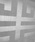 Modern Geometric Greek Key Wallpaper With Metallic Matte Finish Premium Washable Removable Wall Covering close-up of gray silver design