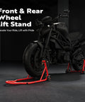 Beefy Heavy Duty Motorcycle Paddock Stands For Front And Rear Wheel Lift 882 Lbs Capacity UL Adjustable Swingarm Spool Durable Steel Frame