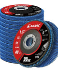 Stack of EZARC 4-1/2 in flap discs, 7/8 in arbor, 40 grit jumbo zirconia Type 29, 12-pack