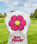 Driver Headcover For Golf Clubs Blade Mallet Putter Cover Hybrid Fairway Wood Water Resistant Faux Leather Durable Universal Fit For Most Brands Novelty Girl Power Golf Accessories with floral design on a golf course background.
