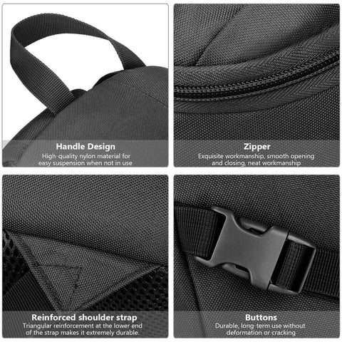 Compact 10L Tactical Daypack With MOLLE System showing handle design, zipper detail, reinforced shoulder strap, and buckle buttons