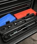 1/2 Inch Drive Click Torque Wrench That Delivers 10-150 Ft-Lb Range And 13.6-203.5 Nm, Pre-Calibrated, in a storage case