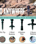 Lightweight 7075 Aluminum Trekking Poles with interchangeable accessories for all-terrain balance on rocky paths