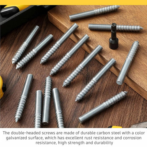 20 Pack 1/4-20 X 1-1/2 Inch Hanger Bolts with Driver displayed on wood surface