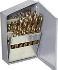 Go-To 550 Series Cobalt Steel Jobber Length Drill Bit Set With Metal Case Gold Oxide Finish open showing drill bits in case