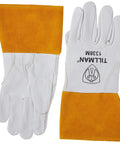 1338M Goatskin Tig Glove With Cuff Medium White Gold, back and palm view with gold cuff details for precision welding.