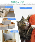 Self Adhesive Coarse Linen Fabric Repair Patches For Couch And Clothing Tear Restoration No Sweat DIY Home Wardrobe Essential Heavy Duty Upholstery Cover Kit Khaki Six Pack Set displayed with cat near frayed sofa.