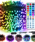 164 Ft 500 LED RGB Color Changing String Lights With Remote Dimmable Indoor Outdoor Fairy Lights Party Ready Multicolor Vibe For Christmas And Independence Day Decor, showing bundle of colorful LEDs with remote control.