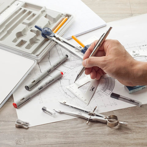Using Pro Grade Geometry Set 15 Piece Drafting Kit With Protractor, Compass, Metal Ruler on architectural plans