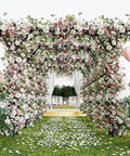 Massive Flattop Garden Arch in Black, 140.7 Inch Long and 106 Inch High Garden Trellis Arbor with flowers for weddings