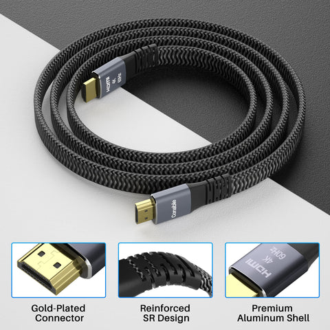 Flat HDMI Cable 2 Pack 15 Ft Each Braided 4K High Speed HDMI Cable Supports 4K At 60Hz 2160p 1080p HDR HDCP 2.2 ARC Full 3D Pure Copper