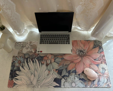 Large Boho Floral Desk Pad 31.5 By 15.7 Inches With Non Slip Rubber Base for Gaming Mouse Keyboard and Laptop in Home Office
