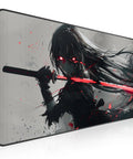 XXL Anime Gaming Mouse Pad 35.4 x 15.7 Inch Desk Mat with water-resistant surface and stitched edges featuring anime warrior design.