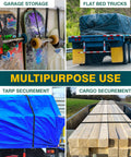 Heavy Duty Rubber Bungee Cords With Hooks 21 Inch Pack Of 30 Made In USA Tarp And Cargo Straps used for multiple securements.