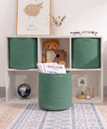 Round 11 Inch Storage Bins Set For Shelves, Durable Woven Cotton Cube Baskets, Fits 12x12 Inch Storage Cubes, 3 Pack Green.