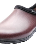 Mens Heavy Duty Waterproof Slip On Shoes For Outdoor Work And Garden Rain Featuring A Built Tough Comfort Support Insole With Durable Leather Print Upper For A Good As Gold Ride, brown leather print.