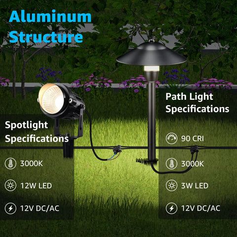 Low Voltage Landscape Lighting Kit 12V With 8 Path Lights And 4 Spotlights Aluminum Waterproof Outdoor Pathway Lights image