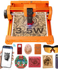 Desktop 3.5W Laser Engraver And Cutter Machine Featuring Plug And Play Design creates intricate designs on wood and leather.
