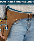 Woman wearing Full-Grain Leather Garden Utility Belt For Women, Florist Tool Holster And Gardening Apron With Hammer Holder.