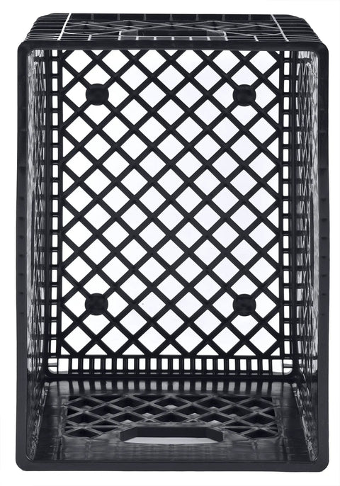 Three Pack 24 Quart Black Heavy Duty Stackable Milk Crates For Indoor Outdoor Storage, 11 Inch Tall By 19 Inch Wide, Durable Rectangular Dairy Crates For Home Organization showing interior lattice design