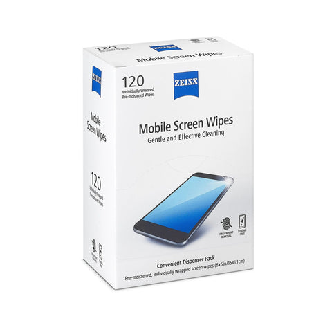 ZEISS Mobile Screen Wipes, 120-count pre-moistened screen cleaner in white box