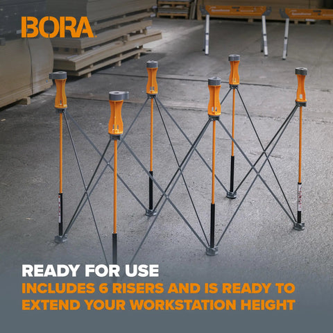Centipede 6-Piece Riser Set For Work Stands Boosts Working Height To 36 Inches Easy 5-Minute Install Lifts Your Workbench Or Standing Desk Portable Orange CA0506 displayed in workshop