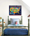 Big Ol Usa Map Poster 60 By 42 Inches Plastic Durable Wall Chart With All 50 States And Capitals Above Child's Bed
