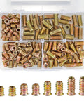 160 Pieces Heavy Duty Threaded Inserts For Wood Furniture Restoration Includes 9mm Twist Drill And Hex Wrench Four Length Options in a plastic box.