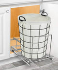 Heavy Duty Adjustable Cabinet Pullout Organizer with sliding rack holding a fabric liner bin for easy under-sink trash storage.