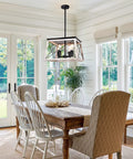 Farmhouse Chandelier For Dining Room And Kitchen Island Rustic White Wood Pendant Light Distressed Four Light Ceiling Fixture Large Hanging Ceiling Lantern For Entryway Hallway Foyer With Barn Chic Vibe That Pops In Any Room above wooden dining table