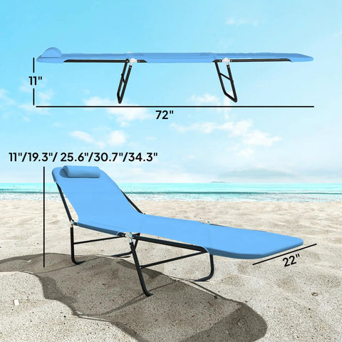 Folding Chaise Lounge Chair For Poolside Sunbathing And Outdoor Relaxation With Adjustable Backrest Reclining Beach Blue